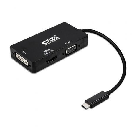 Conversor Nanocable 10.16.4301-BK/ USB Tipo-C Macho - VGA Hembra/ DVI Hembra/ HDMI Hembra/ 10cm/ Preto