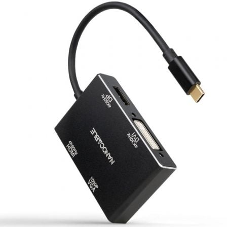 Conversor Nanocable 10.16.4307/ USB Tipo-C Macho - VGA Hembra/ DVI Hembra/ HDMI Hembra/ DisplayPort Hembra/ 10cm/ Preto