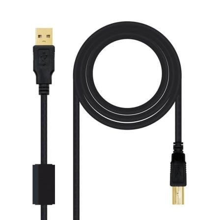 Cable USB 2.0 Impressora Nanocable 10.01.1202/ USB Tipo-B Macho - USB Macho / 2m/ Preto