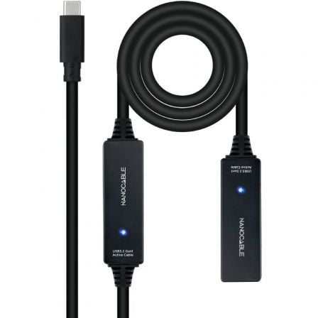 Cable Alargador USB Tipo-C 3.2 con Amplificador Nanocable 10.01.1312/ USB Tipo-C Macho - USB Tipo-C Hembra/ 10m/ Preto