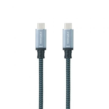 Cable USB 3.1 Tipo-C Nanocable 10.01.4102-COMB/ USB Tipo-C Macho - USB Tipo-C Macho/ Hasta 100W/ 10Gbps/ 2m/ Gris y Preto