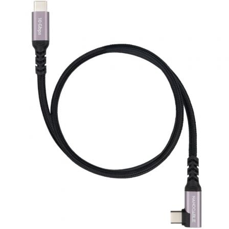 Cable USB 3.2 Tipo-C Acodado Nanocable 10.01.4703/ USB Tipo-C Macho - USB Tipo-C Macho/ Hasta 100W/ 10Gbps/ 3m/ Preto