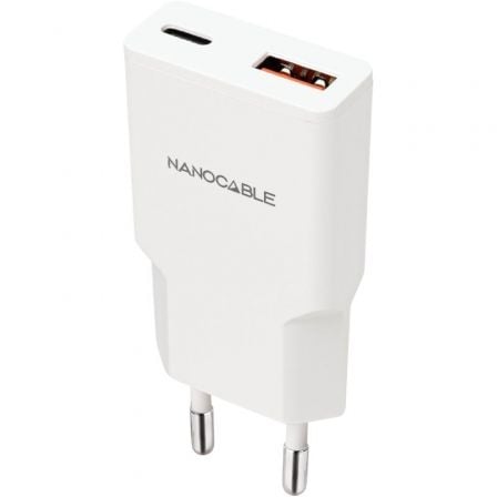 Carregador de Pared Nanocable 10.10.2022/ 1xUSB Tipo-C/ 1xUSB/ 20W/ Branco