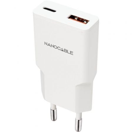 Carregador de Pared Nanocable 10.10.2025/ 1xUSB Tipo-C/ 1xUSB/ 25W/ Branco