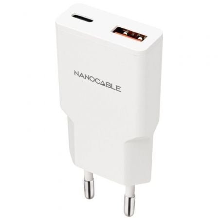 Carregador de Pared Nanocable 10.10.2028/ 1xUSB Tipo-C/ 1xUSB Macho/ 30W/ Branco