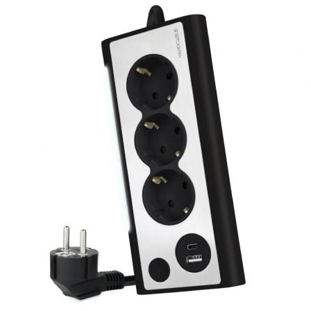 Regleta con Interruptor Nanocable 10.37.0013-BK/ 3 Tomas de Corriente/ 1 USB/ 1 USB Tipo C/ Cable 1.5m/ Preto