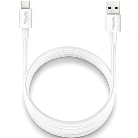 Cable USB 2.0 NGS ZYRO-AC/ USB Macho - USB Tipo-C Macho/ Hasta 15W/ 480Mbps/ 1m/ Branco
