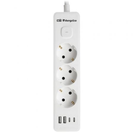 Regleta con Interruptor Orbegozo EN 3100/ 3 Tomas de Corriente/ 2 USB/ 2 USB Tipo-C/ Cable 1.4m/ Branca