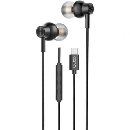 Auscultadores Intrauditivos Qubo AU-300C/ con Micrófono/ USB Tipo-C/ Pretos
