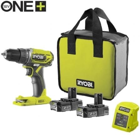Taladro-Atornillador Sin Cable Ryobi ONE+ R18DD2-220S/ 2 baterías 18V 2,0 Ah/ Carregador 1,5 A/ Bolsa de Transporte