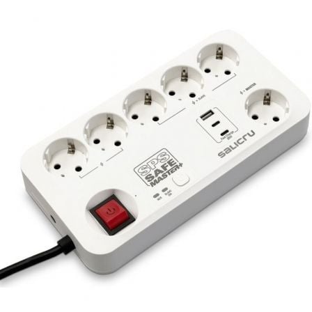 Regleta con interruptor Salicru SAFE MASTER+/ 5 Tomas de corriente/ 1 Master/ 2 USB Tipo-C/ 1 USB/ Cable 1.4m/ Branca