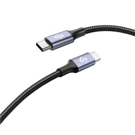 Cable USB 2.0 Tipo-C Subblim Plus/ USB Tipo-C Macho - USB Tipo-C Macho/ Hasta 100W/ 480Mbps/ 1m/ Preto