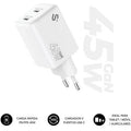 Carregador de Pared GaN Subblim 45W Charger USB C+C/ 2xUSB Tipo-C/ 45W