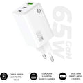 Carregador de Pared GaN Subblim 65W Charger USB C+C+A/ 2xUSB Tipo-C/ 1xUSB/ 65W