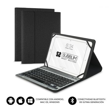 Capa con Teclado Subblim Keytab Pro Bluetooth para Tablets de 10.1-10.8/ Preta