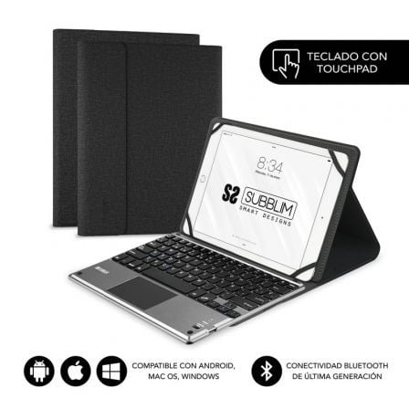 Capa con Teclado Subblim Keytab Pro Bluetooth Touchpad para Tablets de 9.6-10.8/ Preta