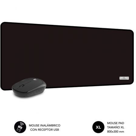Set Rato Inalámbrico y Alfombrilla Subblim Harmony Black/ hasta 1200 DPI