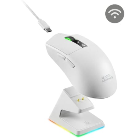 Rato Gaming Inalámbrico Mars Gaming MMW-Elite/ Batería Recargable/ Hasta 20000 DPI/ Branco