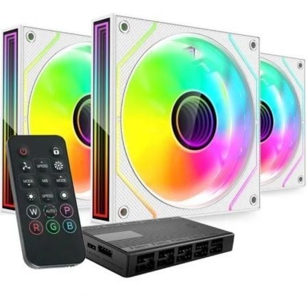 Pack 3 Ventiladores Mars Gaming MF-3DPROKIT/ 12cm + HUB + Mando a Distancia/ ARGB/ Branco