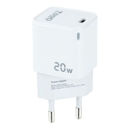 Carregador de Pared TooQ TQWC-PD20WT/ 1xUSB Tipo-C/ 20W/ Branco