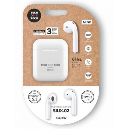 Auscultadores Bluetooth Tech One Tech SIUX.02 TEC1402/ con estuche de carga/ Autonomía 6h/ Brancos