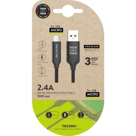 Cable USB 2.0 Tech One Tech TEC2001/ USB Macho - MicroUSB Macho/ 1m/ Preto