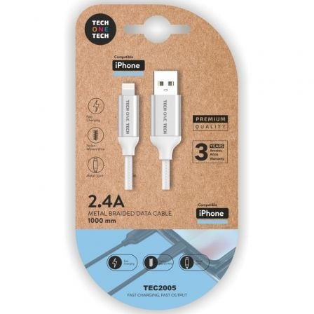 Cable USB 2.0 Tech One Tech TEC2005/ USB Macho - Lightning Macho/ 1m/ Branco