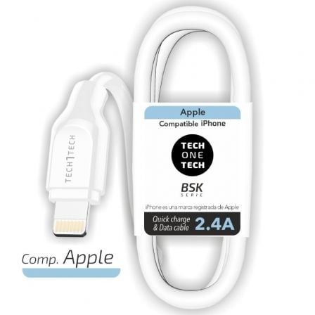 Cable USB 2.0 Lightning Tech One Tech TEC2902/ Lightning Macho - USB Macho/ 1m/ Branco