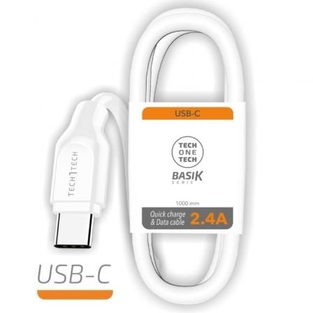 Cable USB Tipo-C Tech One Tech TEC2903/ USB Tipo-C Macho - USB Macho/ 1m/ Branco