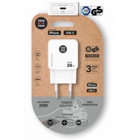 Carregador de Pared GaN Tech One Tech GaN TEC2220/ 1xUSB Tipo-C/ 20W/ Branco