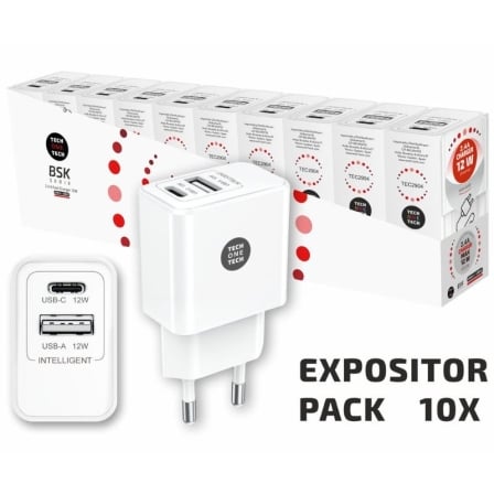 Pack 10 Carregadores de Pared Tech One Tech Basik TEC2954/ 1xUSB/ 12W