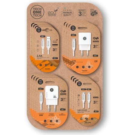 Expositor de Carregadores GaN y Cables Tech One Tech EKO 400801/ 4 ganchos/ Incluye 16 Productos