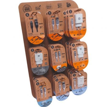 Expositor de Carregadores GaN y Cables Tech One Tech EKO 400903/ 9 ganchos/ Incluye 27 Productos