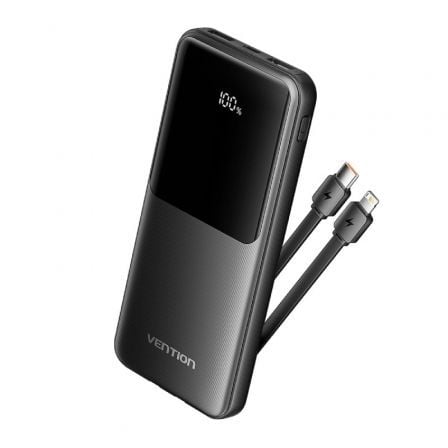 Powerbank 10000mAh Vention FHOB0/ 22.5W/ Preta/ Incluye Cable USB Tipo-C y Lightning