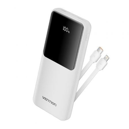 Powerbank 10000mAh Vention FHOW0/ 22.5W/ Branca/ Incluye Cable USB Tipo-C y Lightning