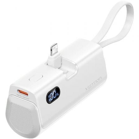 Powerbank 4800mAh Vention FHRW0/ 22.5W/ Branca/ Incluye Cable USB Tipo-C y Lightning
