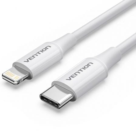 Cable USB 2.0 Tipo-C Lightning Vention LAJWF/ USB Tipo-C Macho - Lightning Macho/ Hasta 27W/ 480Mbps/ 1m/ Branco