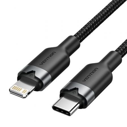 Cable USB Tipo-C Lightning Vention LALBF/ USB Tipo-C Macho - Lightning Macho/ 27W/ 480Mbps/ 1m/ Preto