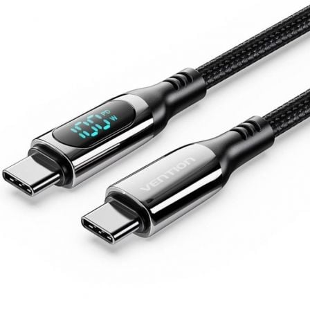 Cable USB 2.0 Tipo-C 5A 100W Vention TAYBAV/ USB Tipo-C Macho - USB Tipo-C Macho/ Hasta 100W/ 480Mbps/ 1.2m/ con Ecrã LED/ Preto