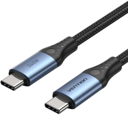 Cable USB 2.0 Tipo-C 5A Vention TREBF/ USB Tipo-C Macho - USB Tipo-C Macho/ Hasta 240W/ 480Mbps/ 1m/ Azul y Preto