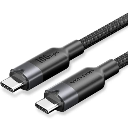 Cable USB 3.2 Tipo-C 5A Vention TRGBF/ USB Tipo-C Macho - USB Tipo-C Macho/ Hasta 100W/ 10Gbps/ 1m/ Preto