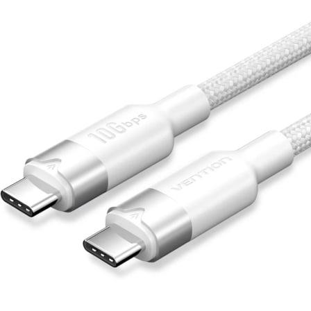 Cable USB 3.2 Tipo-C 5A Vention TRGWD/ USB Tipo-C Macho - USB Tipo-C Macho/ Hasta 100W/ 10Gbps/ 50cm/ Branco