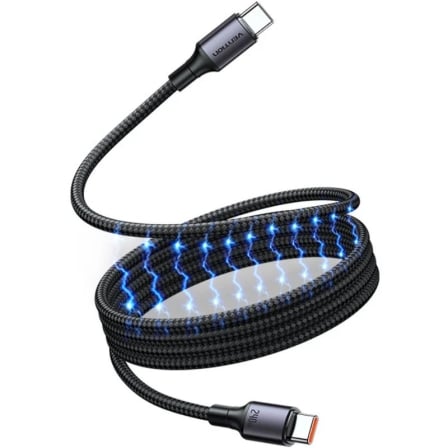 Cable Magnético USB 2.0 Tipo-C 5A Vention TSABG/ USB Tipo-C Macho - USB Tipo-C Macho/ Hasta 240W/ 480Mbps/ 1.5m/ Preto