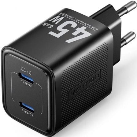 Carregador de Pared GaN Vention FEFB0-EU/ 2xUSB Tipo-C/ 45W