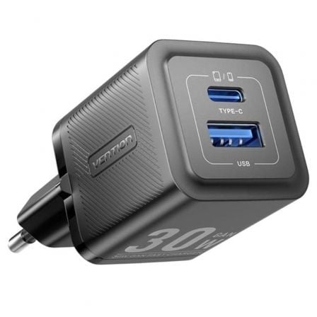 Carregador de Pared GaN Vention FEQB0-EU/ 1xUSB Tipo-C/ 1xUSB/ 30W