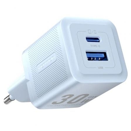Carregador de Pared GaN Vention FEQL0-EU/ 1xUSB Tipo-C/ 1xUSB/ 30W