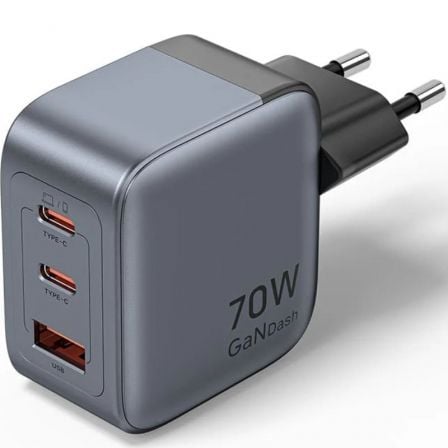 Carregador de Pared GaN Vention FEXH0-EU/ 2xUSB Tipo-C/ 1xUSB/ 70W