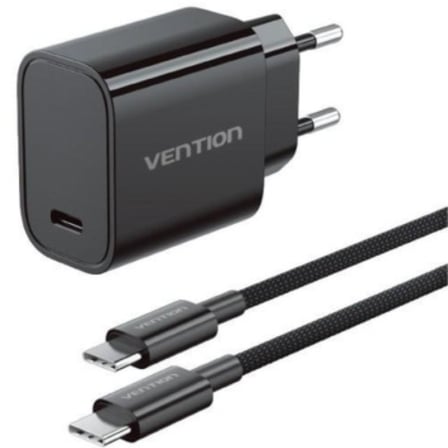 Carregador de Pared GaN Vention G18B0-EU/ 1xUSB Tipo-C + Cable USB Tipo-C/ 30W