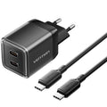 Carregador de Pared GaN Vention TZ-FCFB0-EU/ 2xUSB Tipo-C + Cable USB Tipo-C/ 45W