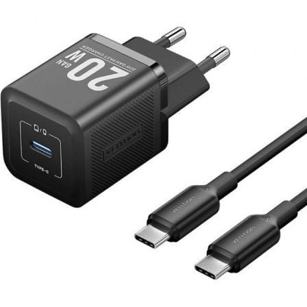 Carregador de Pared GaN Vention TZ-FEPB0-EU-01/ 1xUSB Tipo-C + Cable USB Tipo-C/ 20W